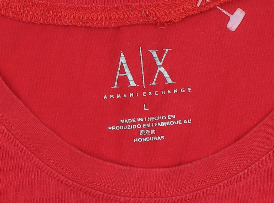 Armani Exchange Men Red L Graphic Logo Crew Neck T-Shirt