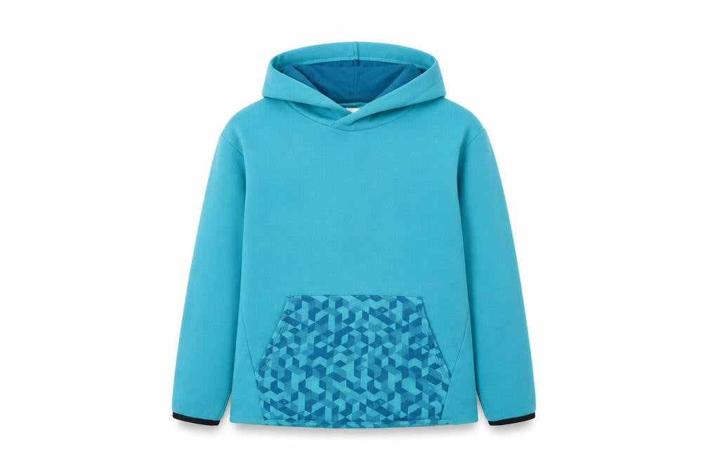 Decathlon Boys Blue Pullover Hoodie 14 Years Geometric Pocket Long Sleeve