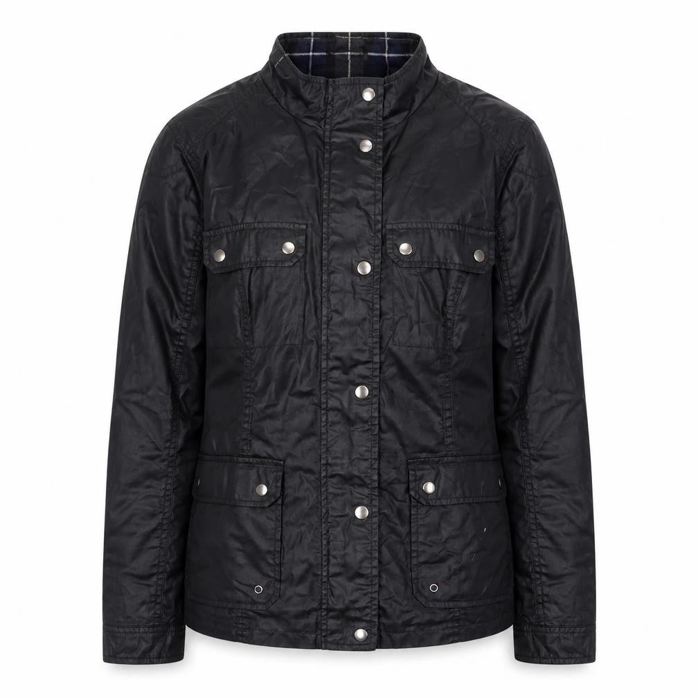 Front view of Atmosphere women’s black cotton military jacket, size UK 12