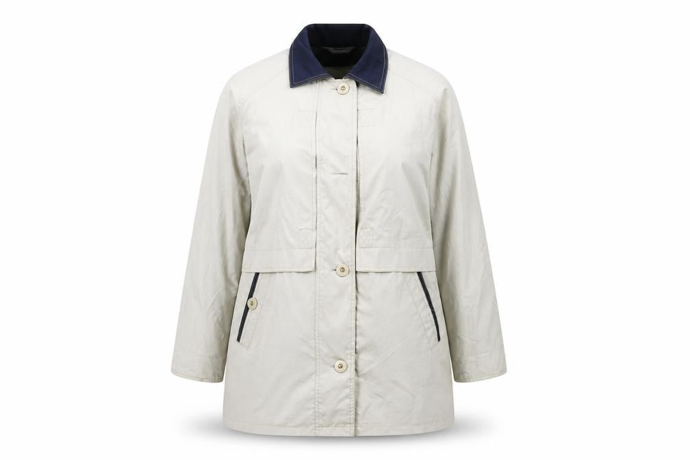 Damart Women’s Beige Mid-Length Rain Coat Size 16 Collared