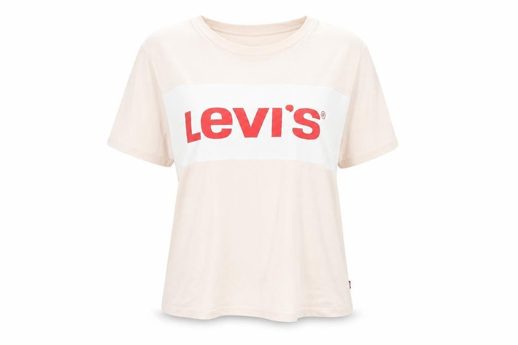 Levi's Womens Beige Colourblock Logo T-Shirt Medium Cotton