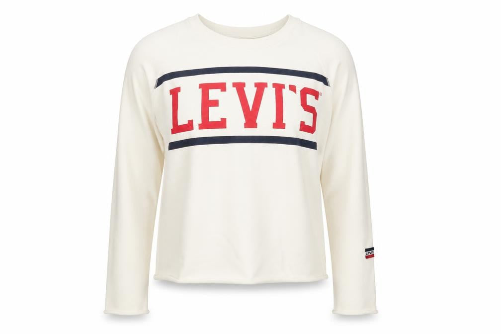 Levi's Womens Ivory XS Logo Pullover Sweatshirt Cotton