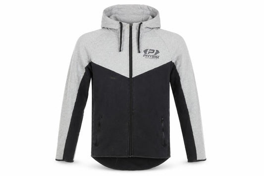 Physiq Apparel Mens Grey Black Full Zip Hoodie Size L Slim Fit Sports