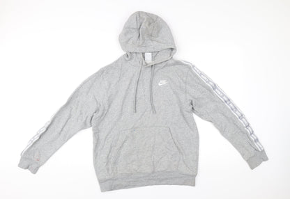 Nike Men’s Grey Pullover Hoodie Small Logo Tape Sportswear
