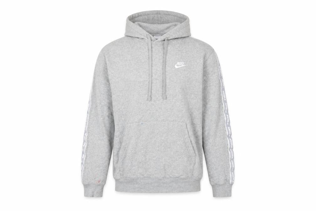 Nike Men’s Grey Pullover Hoodie Small Logo Tape Sportswear