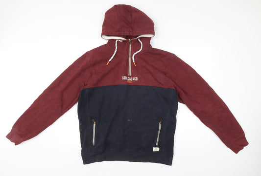 SoulCal & Co Men’s Red Blue XL Half Zip Hoodie with Logo & Pockets