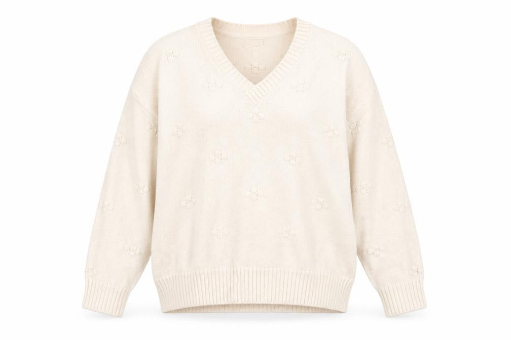 Fat Face Womens Beige Knit V-Neck Jumper Size 12 Long Sleeve Pullover