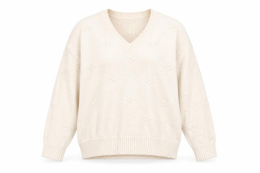 FatFace Womens Beige Knit V-Neck Jumper Size 12 Long Sleeve Pullover