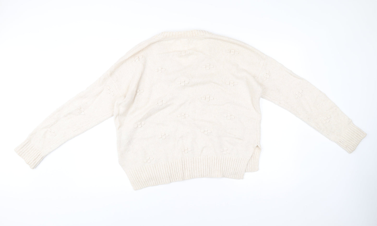 Fat Face Womens Beige Knit V-Neck Jumper Size 12 Long Sleeve Pullover