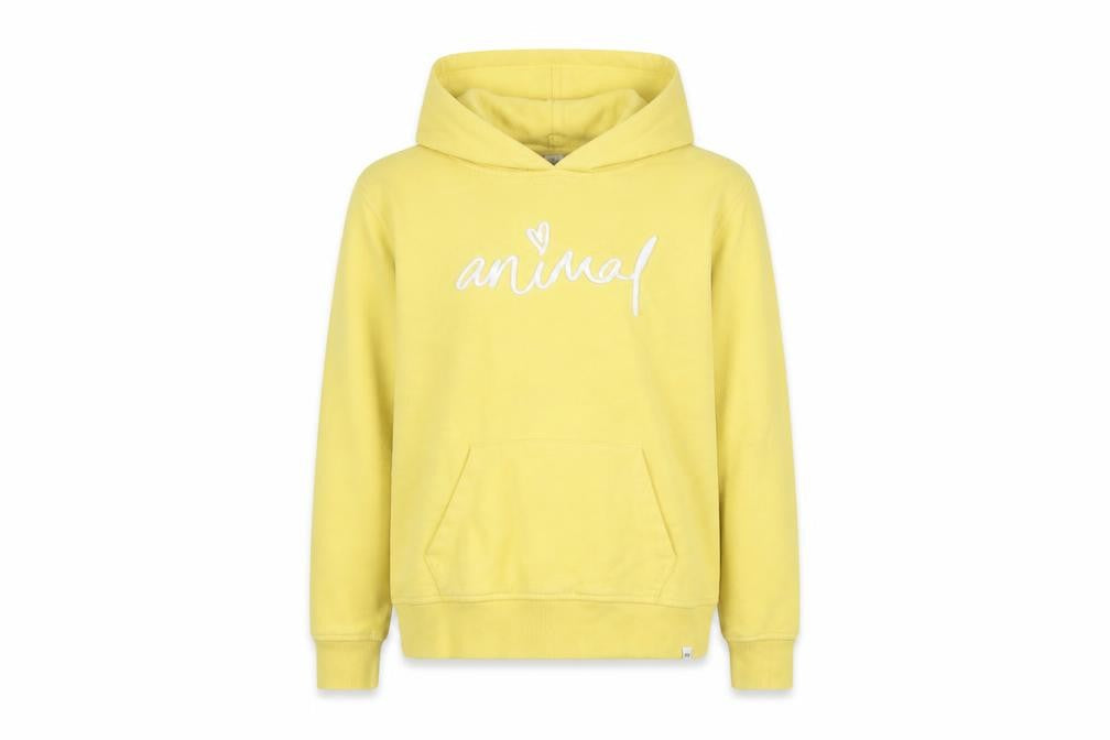 Animal Girls Yellow Pullover Hoodie 11-12Y Cotton Blend Embroidered Logo