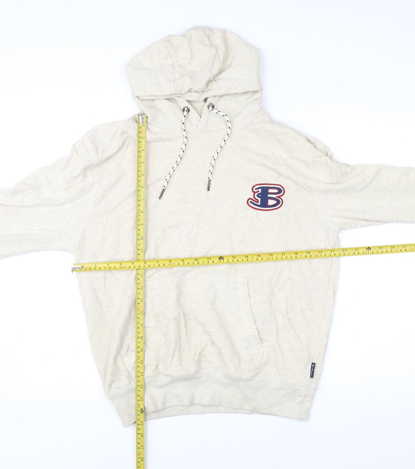 Ben Sherman Men’s Beige Pullover Hoodie L Logo Embroidered
