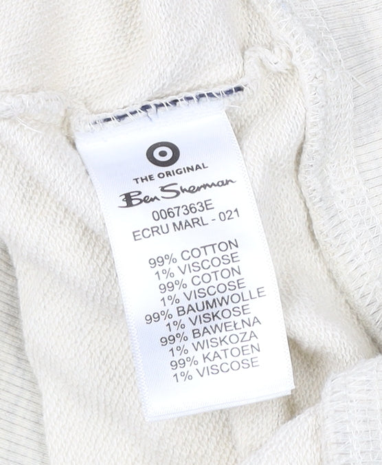 Ben Sherman Men’s Beige Pullover Hoodie L Logo Embroidered