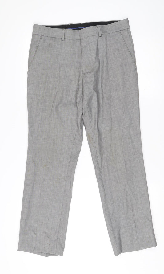 Topman Men’s Grey Wool Blend Suit Trousers 32R Slim Fit Formal Business