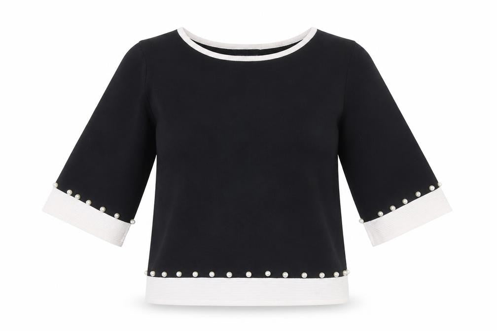 James Lakeland Womens Black Boat Neck Pullover Jumper S Beaded Trim