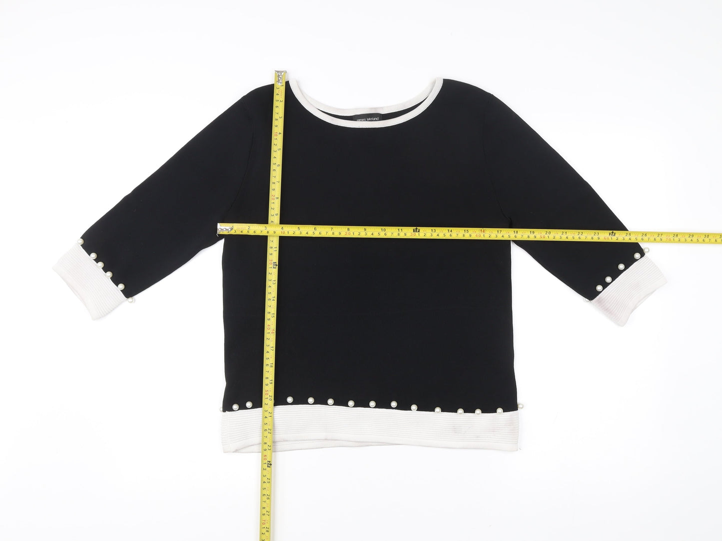 James Lakeland Womens Black Boat Neck Pullover Jumper S Beaded Trim