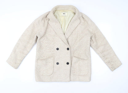 MKT Mens Studio Beige Herringbone Blazer Jacket Wool Blend Size 36