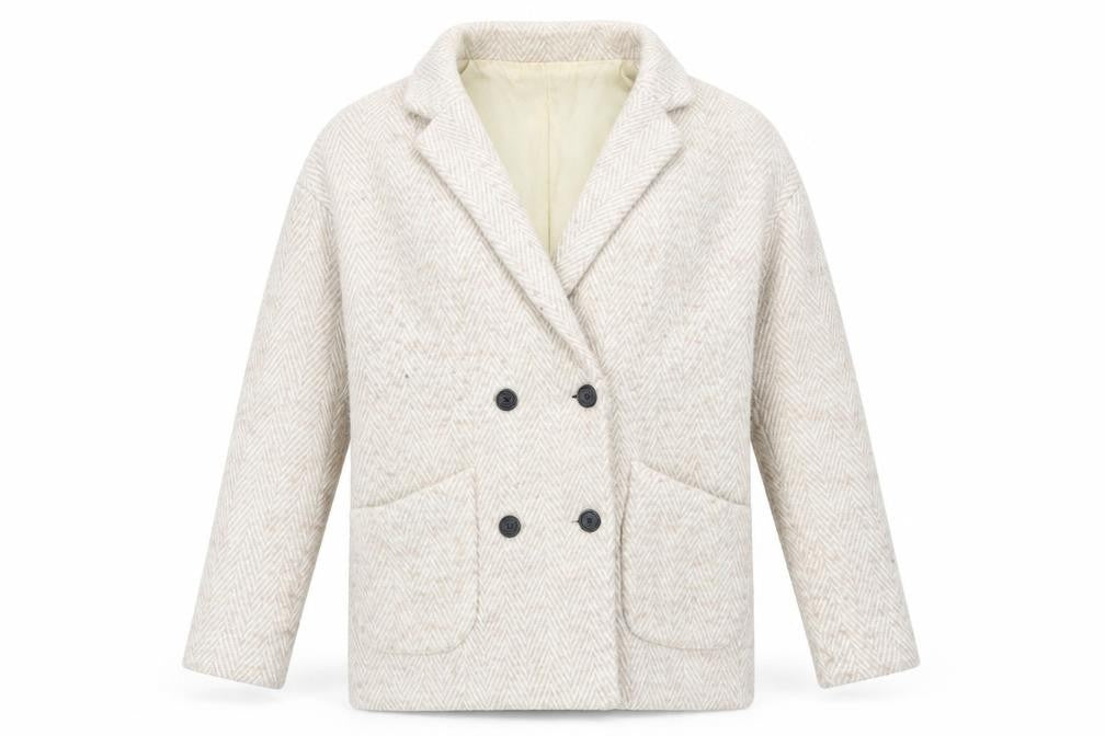 MKT Studio Unisex Beige Herringbone Blazer Jacket Wool Blend Size 36