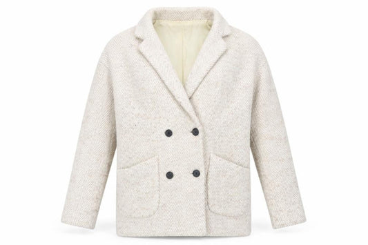MKT Studio Unisex Beige Herringbone Blazer Jacket Wool Blend Size 36