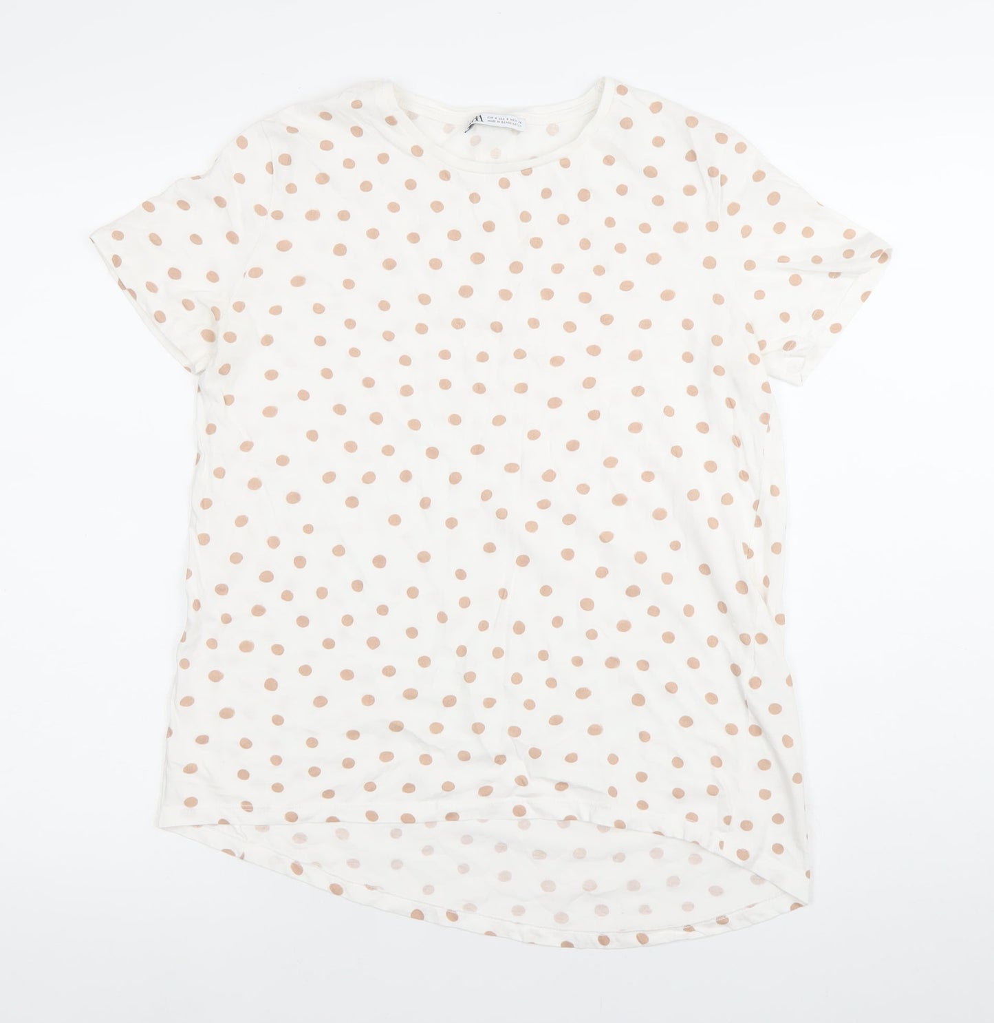 Zara Women White Polka Dot T-Shirt Size S Cotton Casual