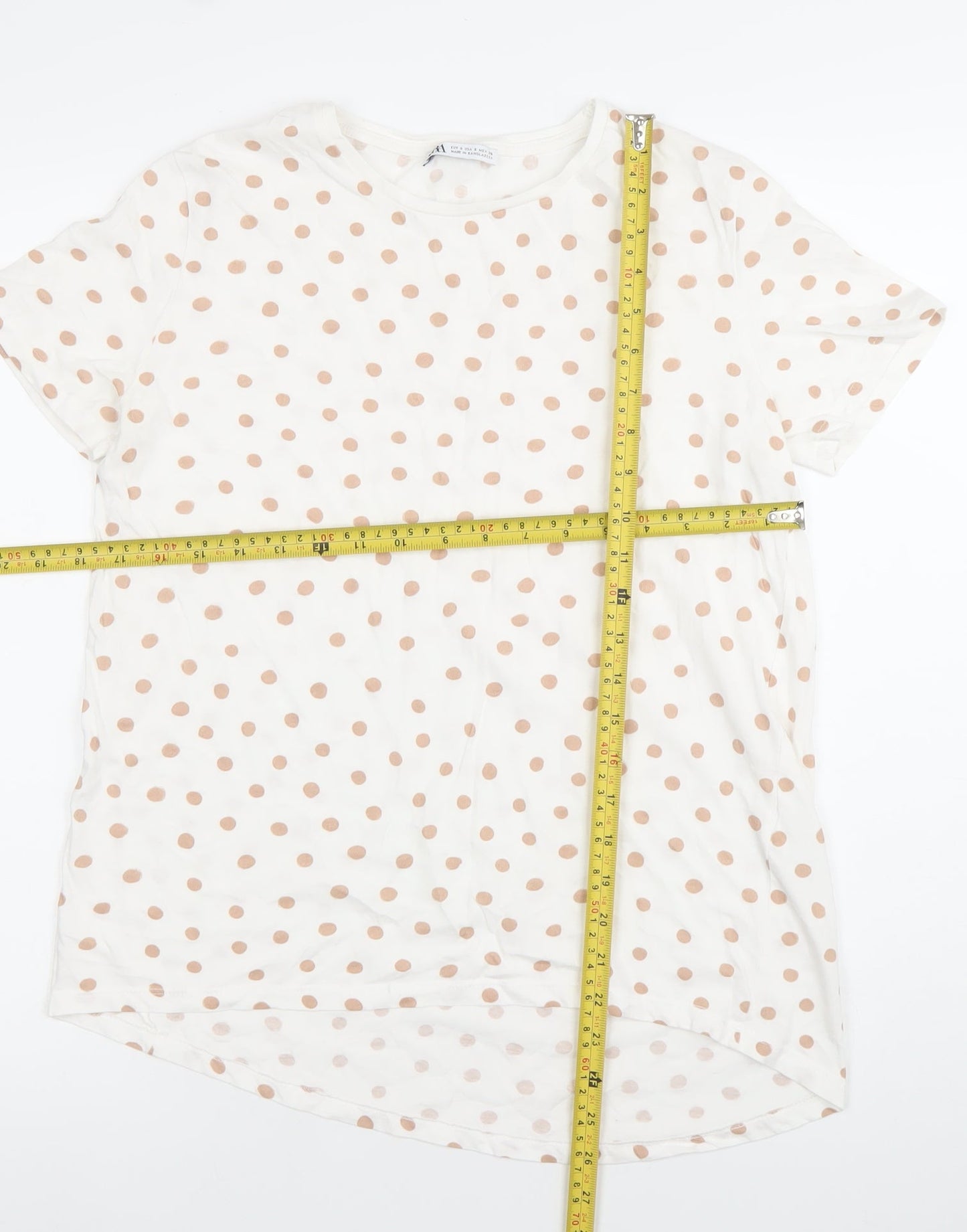 Zara Women White Polka Dot T-Shirt Size S Cotton Casual