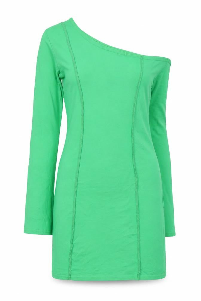 PRETTYLITTLETHING Women’s Green Bodycon Party Dress Size 8 One Shoulder