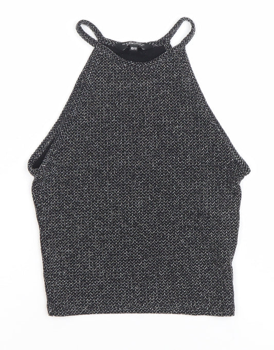 New Look Teens Black Glitter Halter Camisole Tank Top Size 10