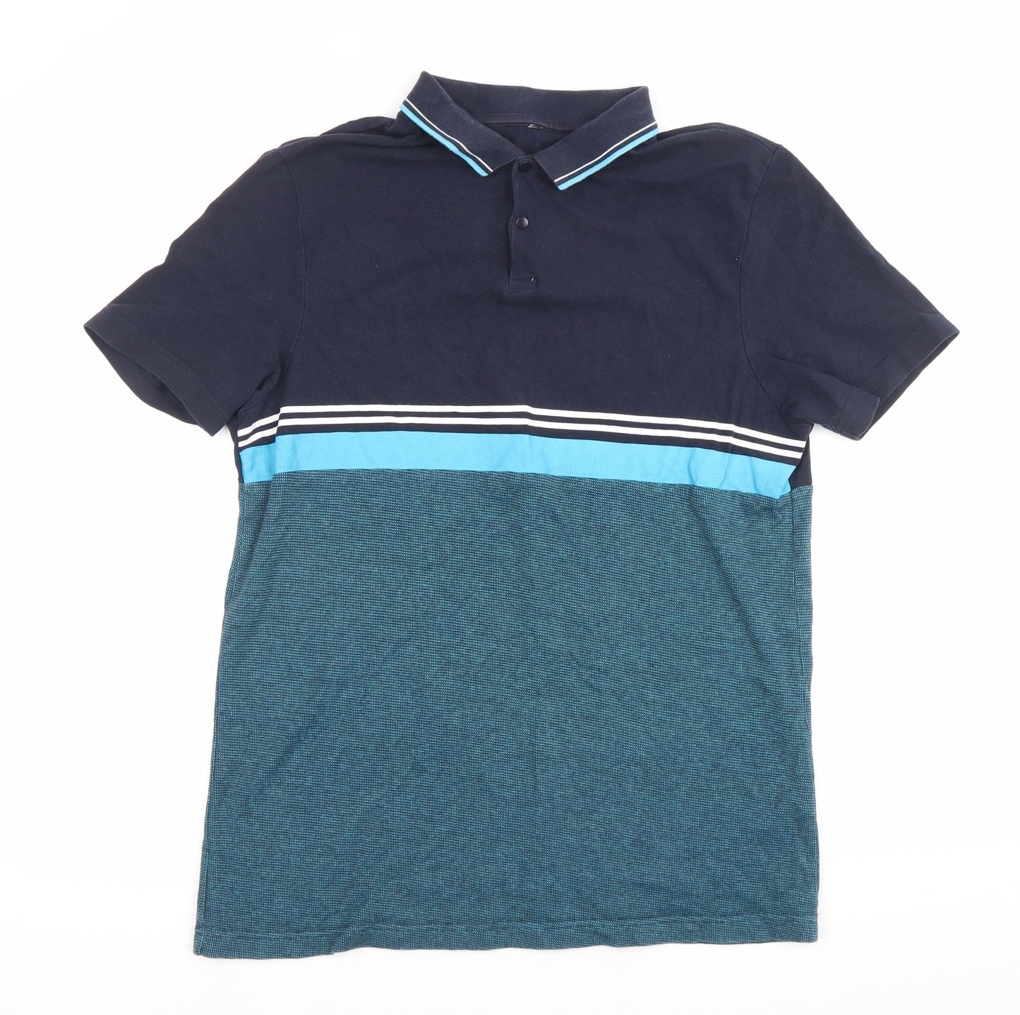 Very Men’s Blue Colourblock Striped Cotton Polo Shirt Size L
