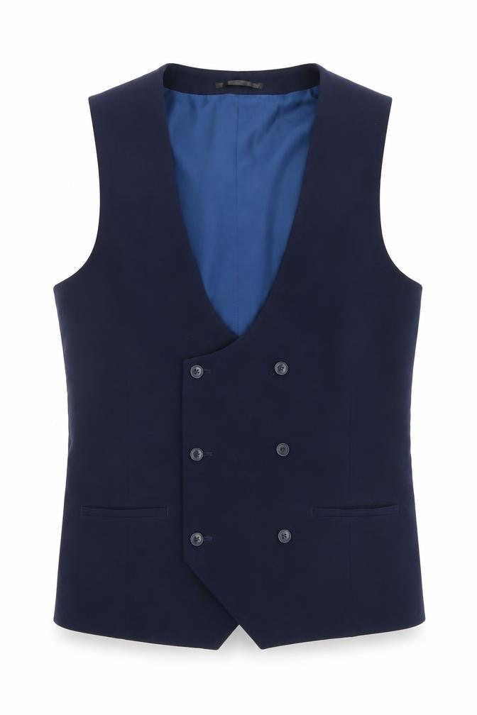 ONESIX5IVE5IVE Men's Blue Slim Fit Double-Breasted Waistcoat 36L