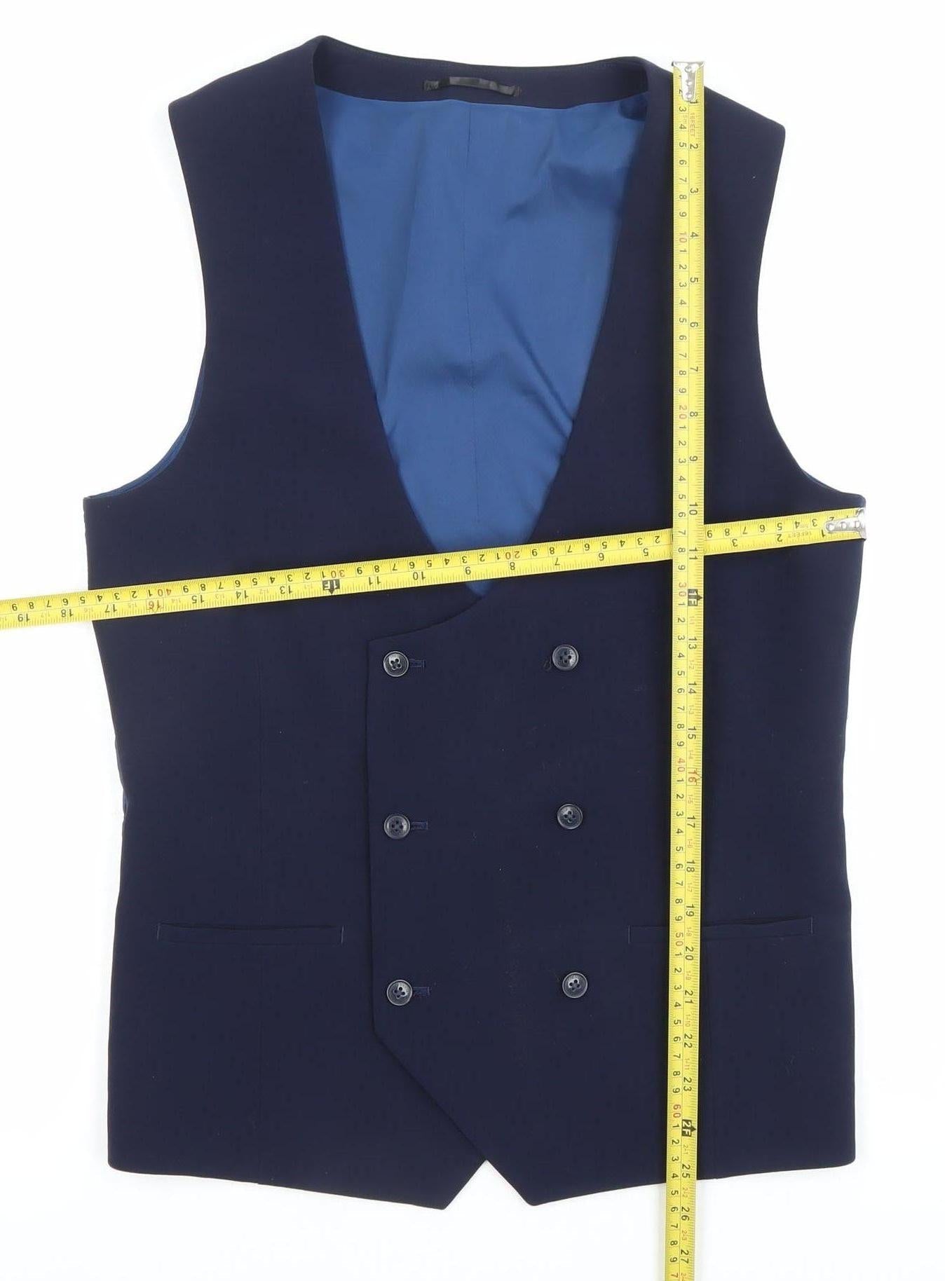 ONESIX5IVE Men's Blue Slim Fit Double-Breasted Waistcoat 36L