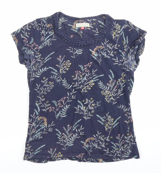 Brakeburn Womens Blue Floral Cotton Crochet Neck T-Shirt Size 10