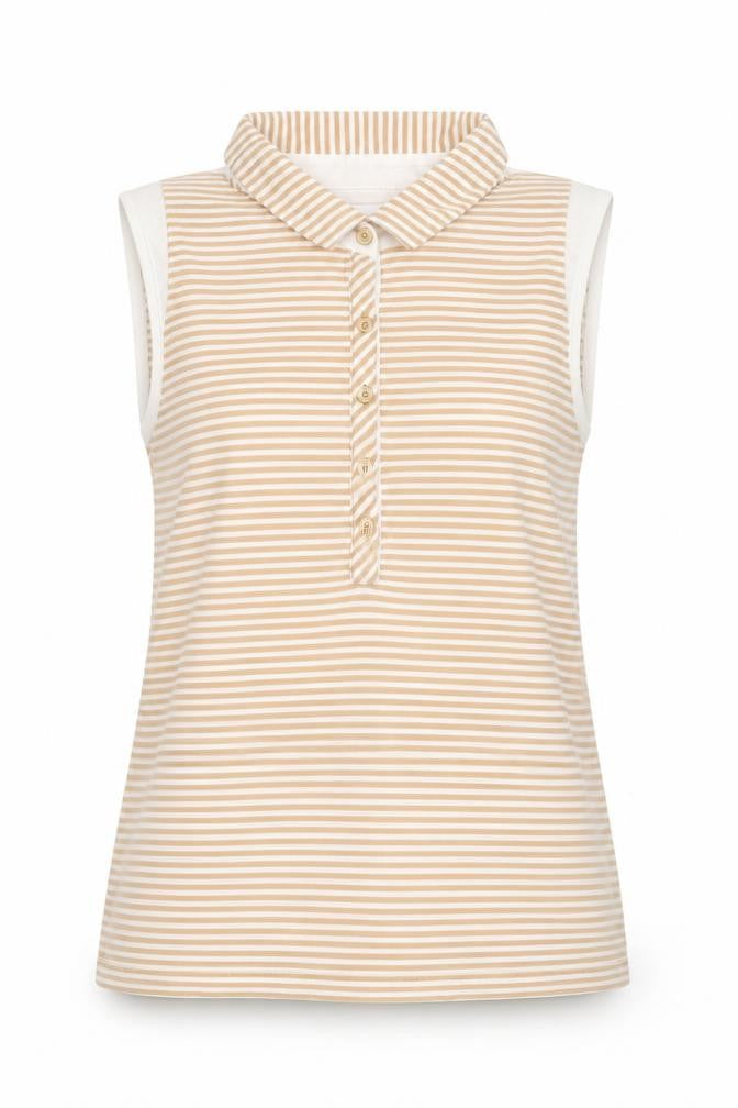 Calvin Klein Women’s Beige Striped Sleeveless Polo Shirt M