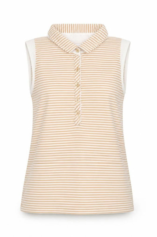 Calvin Klein Women’s Beige Striped Sleeveless Polo Shirt M