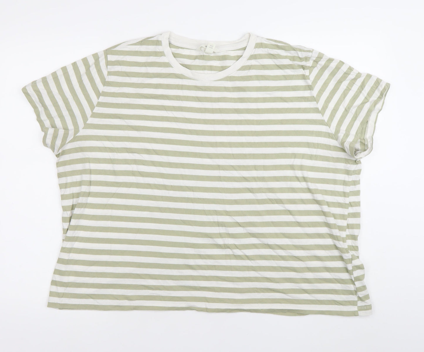 H&M Womens Green White Striped T-Shirt Size 18 Cotton Casual