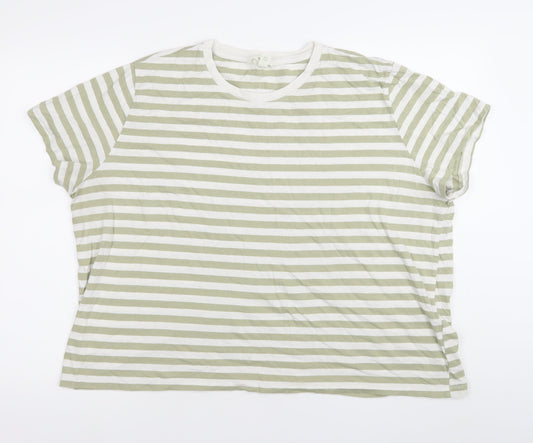 H&M Womens Green White Striped T-Shirt Size 18 Cotton Casual
