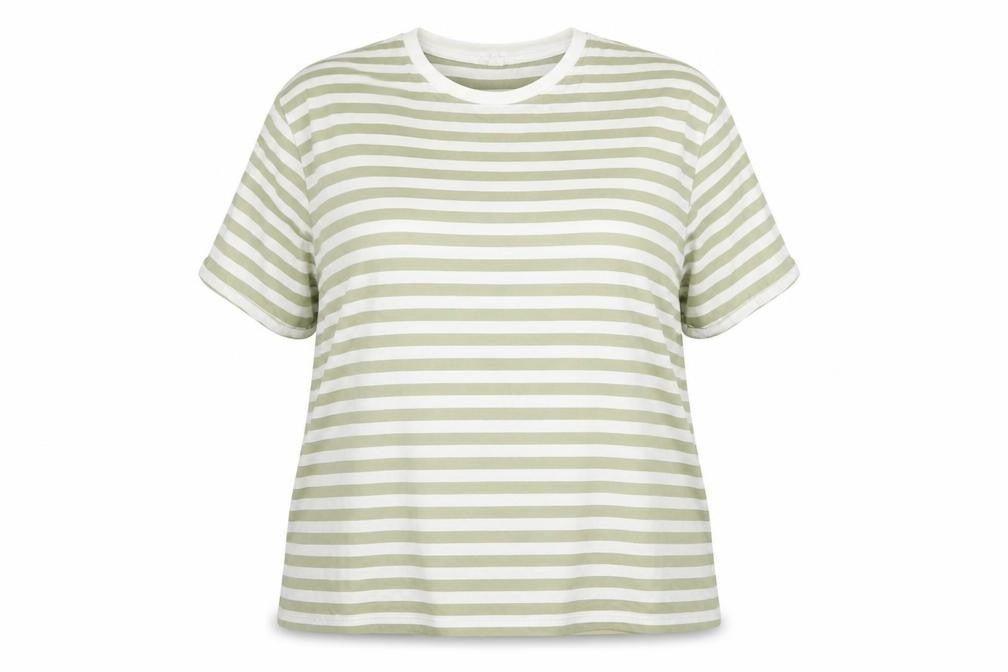 H&M Womens Green White Striped T-Shirt Size 18 Cotton Casual