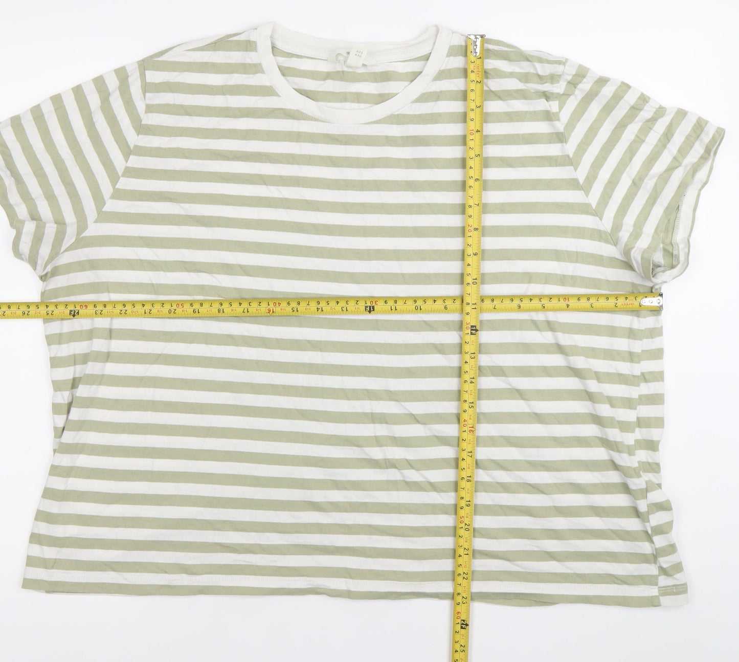 H&M Womens Green White Striped T-Shirt Size 18 Cotton Casual