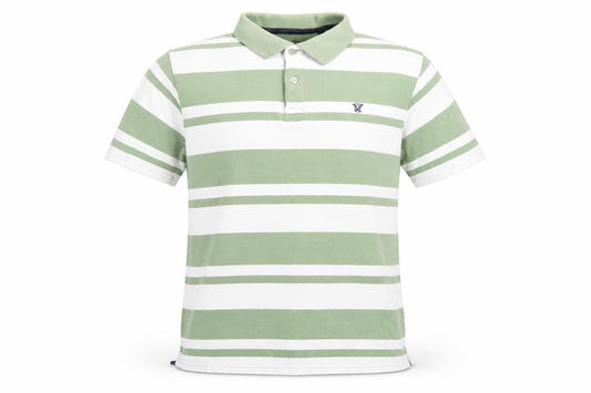 James Pringle Men's Green White Striped Cotton Polo Shirt Medium
