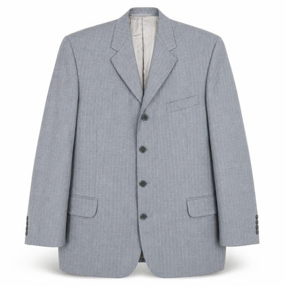 Front view of Jaeger Men’s Grey Pinstripe Wool Blazer Jacket 42R Classic Fit
