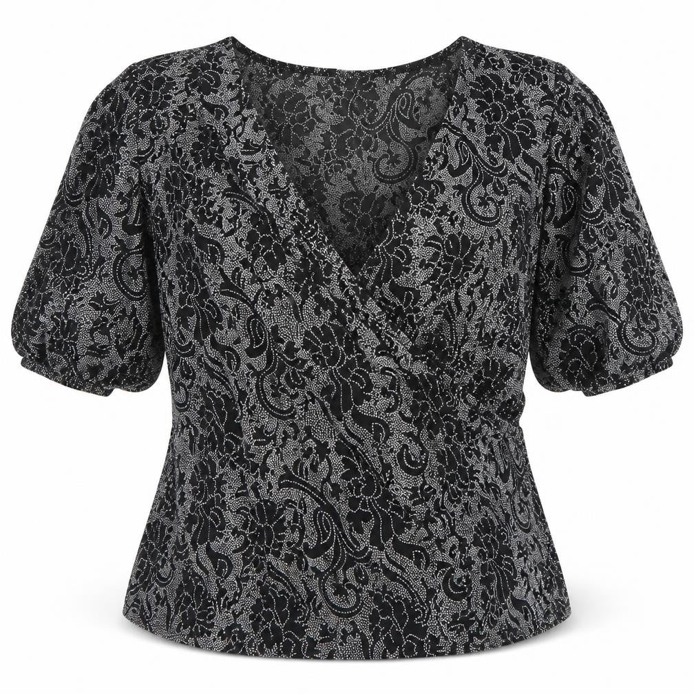 East Womens Black Floral Wrap Blouse Size 18 Long Sleeve Viscose