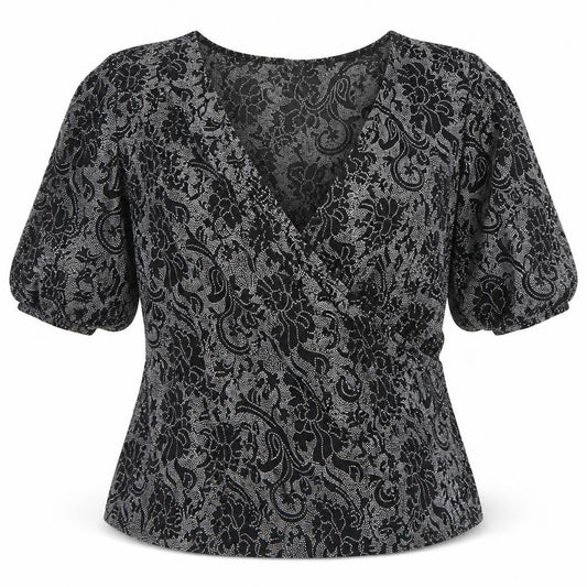 East Womens Black Floral Wrap Blouse Size 18 Long Sleeve Viscose
