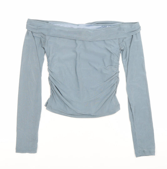 Motel Women’s Blue Off Shoulder Long Sleeve Slim Fit Blouse L