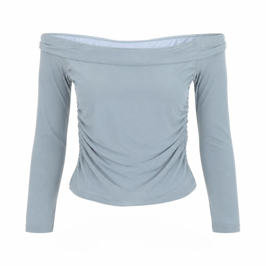 Motel Rocks Women’s Blue Off Shoulder Long Sleeve Slim Fit Blouse L