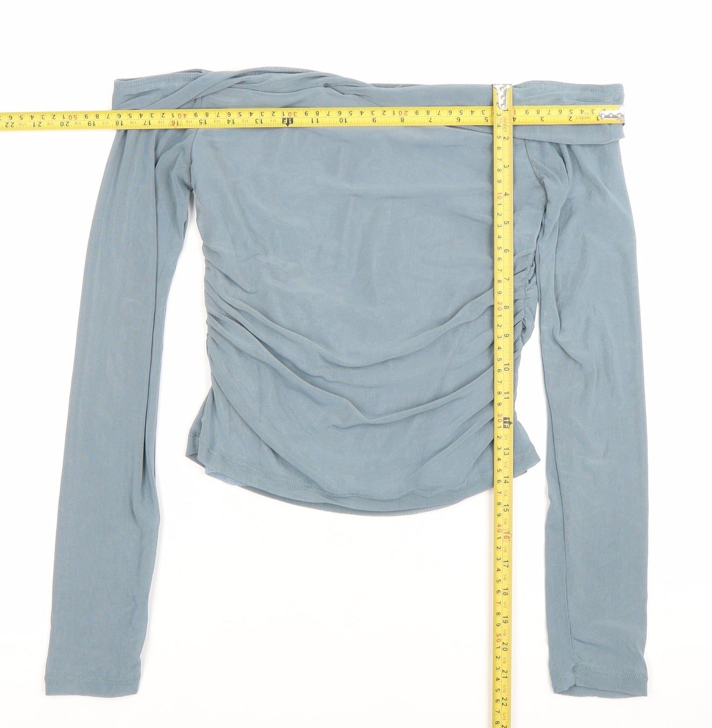 Motel Women’s Blue Off Shoulder Long Sleeve Slim Fit Blouse L