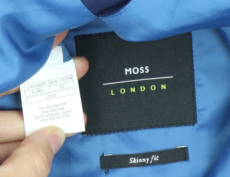 Moss London Men’s Blue Slim Fit Blazer Jacket Size 42 Long