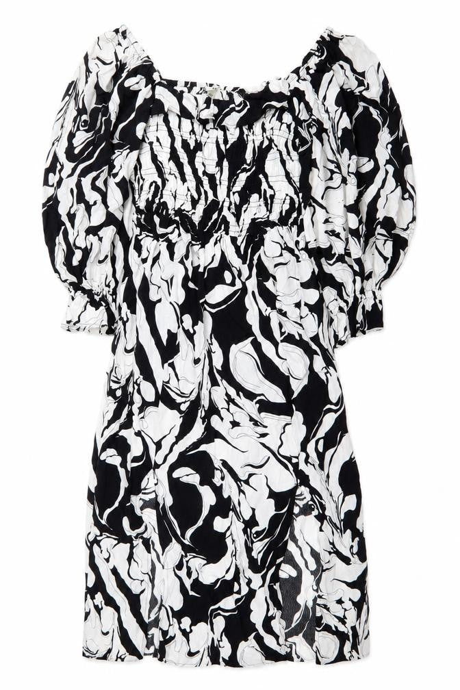 River Island Women’s Black White Abstract Ruched Mini Dress Size 8