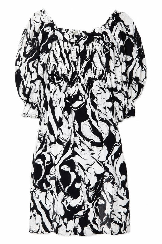 River Island Women’s Black White Abstract Ruched Mini Dress Size 8