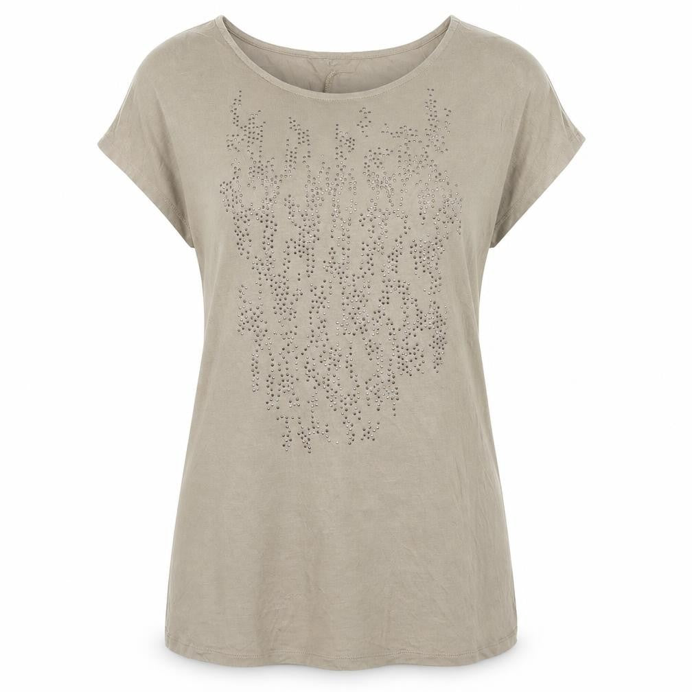 BHS Women’s Beige Studded Short Sleeve Viscose T-Shirt Size 14