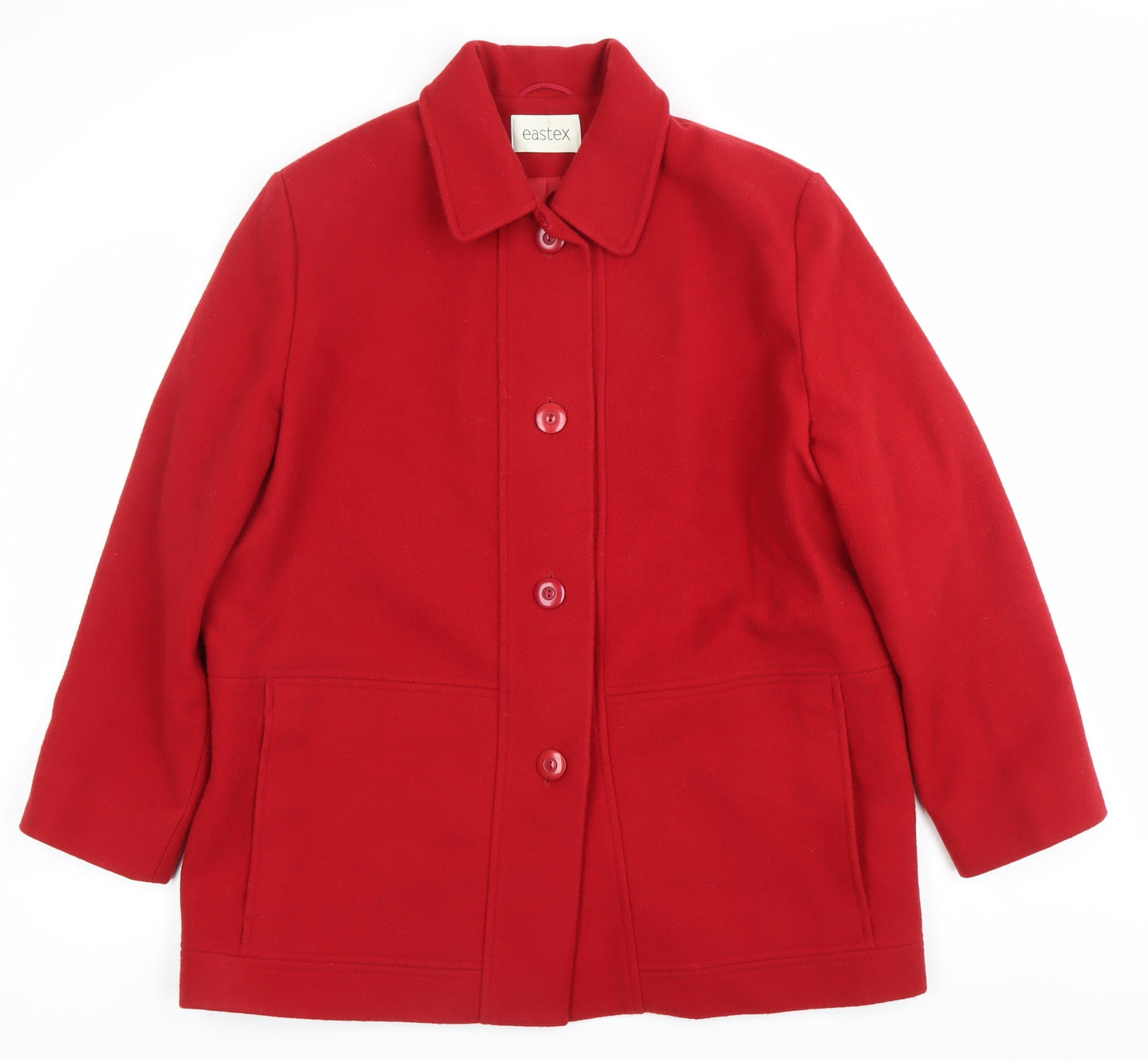 Eastex Womens Red Wool Coat UK 14 Button Front Mid-Length Overcoat