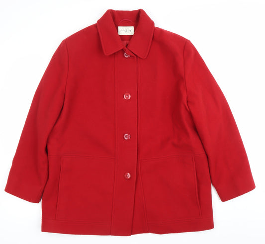 Eastex Womens Red Wool Coat UK 14 Button Front Mid-Length Overcoat