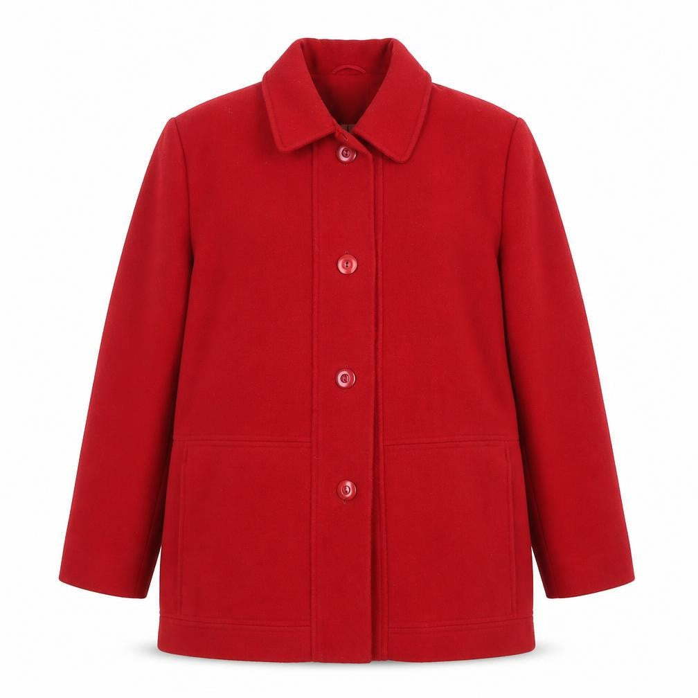 Eastex Womens Red Wool Coat UK 14 Button Front Mid-Length Overcoat